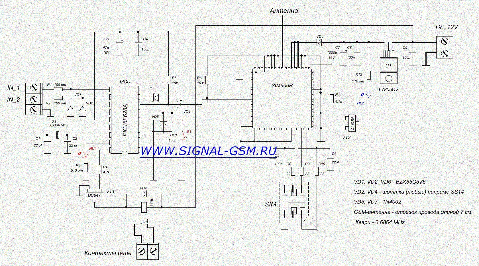 GSM сигнализация на базе Arduino UNO и GSM модуля SIM800l Версия 1.0